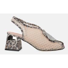 Sandale cu toc masiv si detalii animal print -