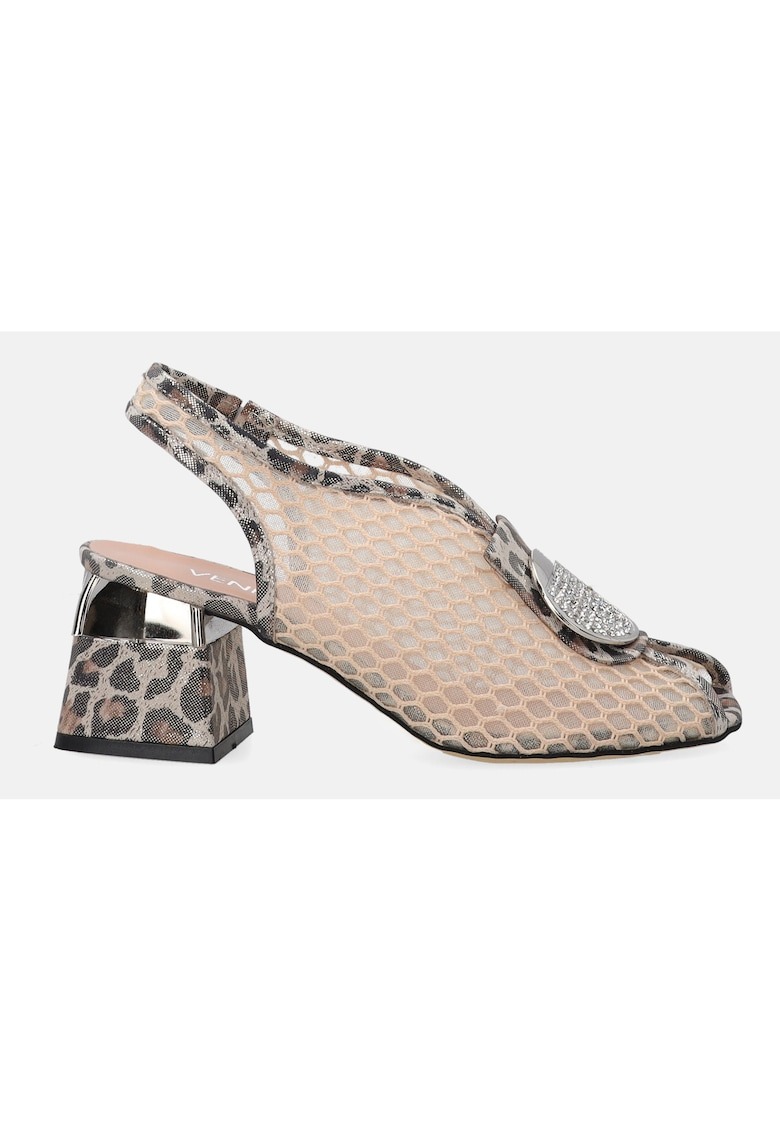 Sandale cu toc masiv si detalii animal print - 1 Sandale cu toc masiv si detalii animal print -