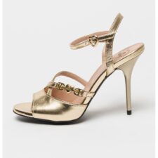 Sandale cu toc si aspect metalizat