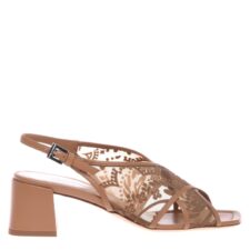 Sandale cu toc si plasa cu broderie