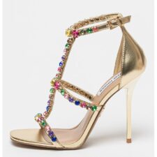 Sandale cu toc stiletto si decorate cu strasuri Jet Set