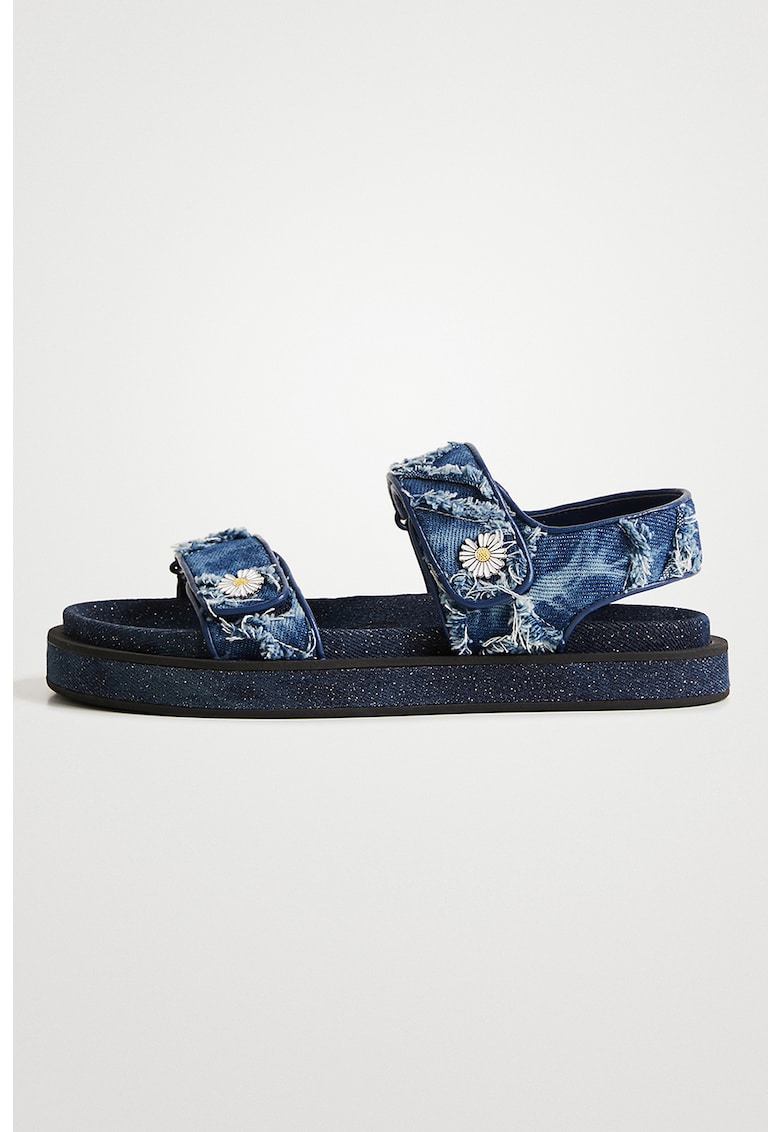 Sandale cu velcro si aspect de denim 1 Sandale cu velcro si aspect de denim