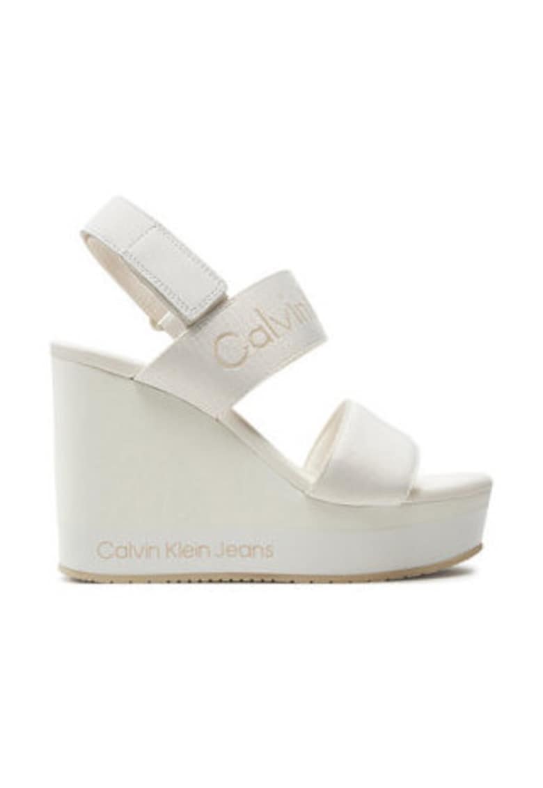 Sandale dama - alb - material textil - toc plat - 1 Sandale dama - alb - material textil - toc plat -