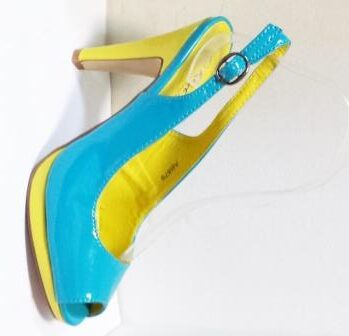 Sandale dama albastre cu insertii de galben