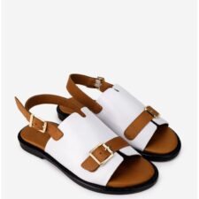 Sandale dama albe cu maro din piele