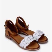 Sandale dama albe cu maro din piele naturala