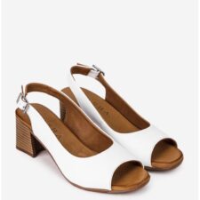 Sandale dama albe cu toc din piele naturala
