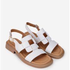 Sandale dama albe din material natural
