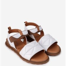 Sandale dama albe din piele cu bareta elastica