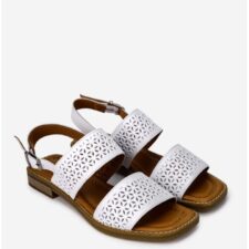 Sandale dama albe din piele cu model perforat