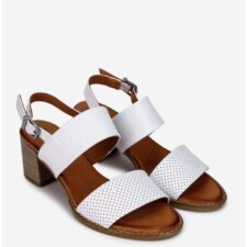 Sandale dama albe din piele naturala cu aspect perforat