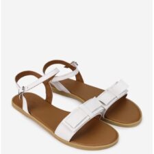 Sandale dama albe din piele naturala cu funda