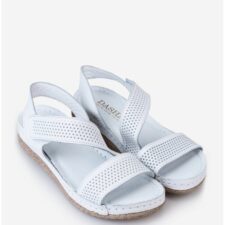 Sandale dama albe din piele naturala cu model