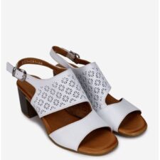Sandale dama albe din piele naturala cu model perforat