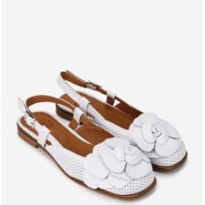 Sandale dama  albe din piele naturala cu ornament