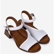 Sandale dama albe din piele naturala cu perforatii