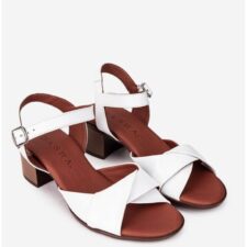 Sandale dama  albe din piele naturala cu toc