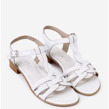 Sandale dama albe din piele naturala cu toc mic