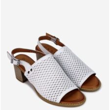 Sandale dama albe din piele perforata