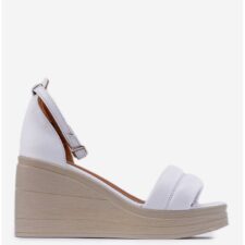 Sandale dama albe din piele prevazute cu platforma -