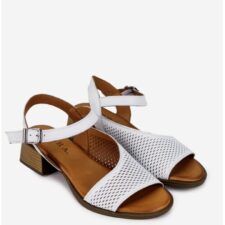Sandale dama albe perforate din piele