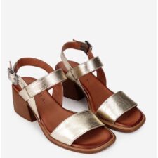 Sandale dama aurii din piele naturala cu varful patrat