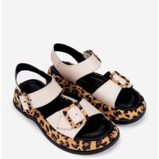 Sandale dama  bej cu imprimeu animal print din piele naturala