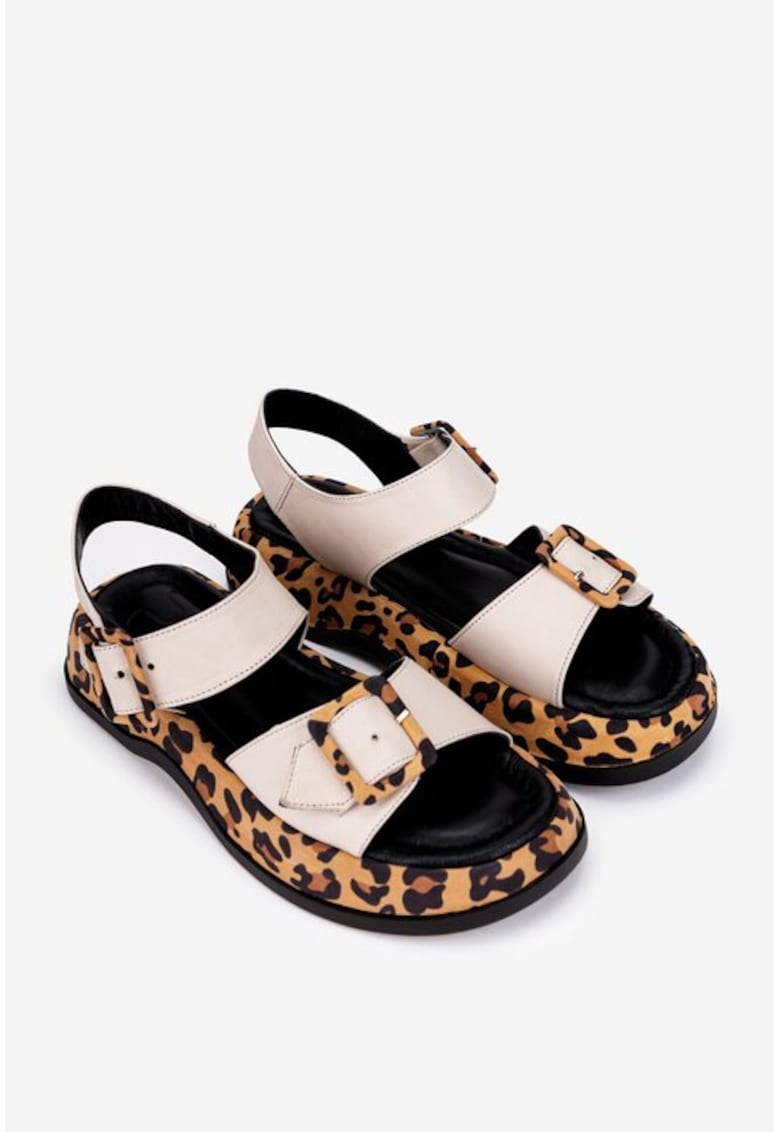 Sandale dama bej cu imprimeu animal print din piele naturala 1 Sandale dama bej cu imprimeu animal print din piele naturala