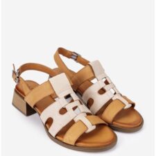 Sandale dama bej cu maro din piele naturala