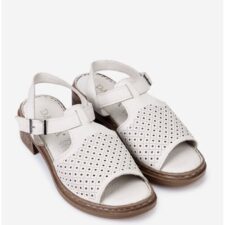 Sandale dama bej din piele cu model perforat