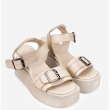 Sandale dama  bej din piele cu platforma