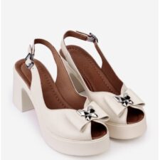 Sandale dama bej din piele cu platforma si toc gros