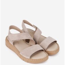 Sandale dama bej din piele intoarsa cu inchidere velcro