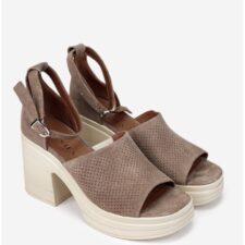 Sandale dama bej din piele intoarsa cu platforma