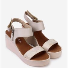 Sandale dama bej din piele naturala cu imprimeu