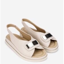 Sandale dama bej din piele naturala cu ornament