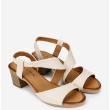 Sandale dama bej din piele naturala cu toc