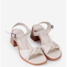 Sandale dama bej din piele naturala cu toc patrat