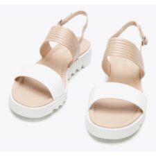 Sandale dama  bretele late - bej si alb - piele naturala/sintetic