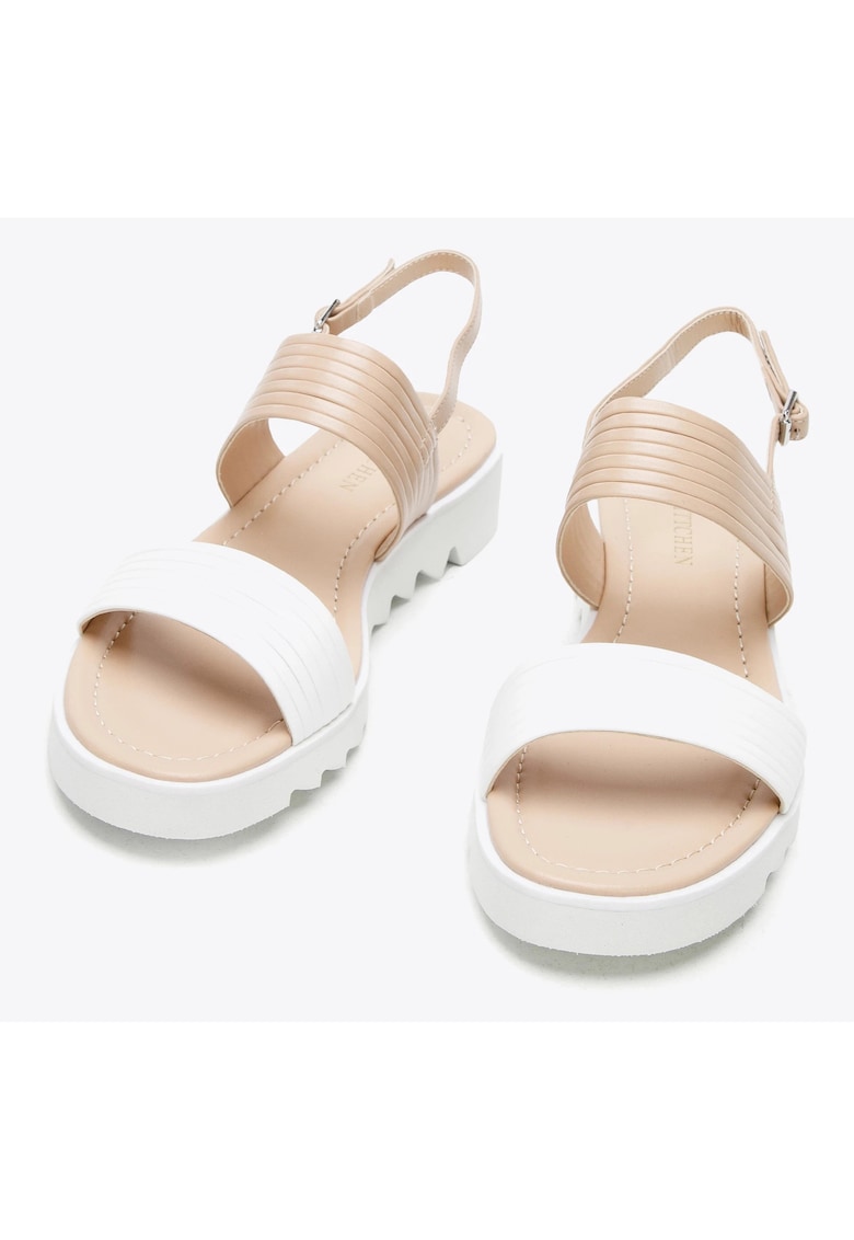 Sandale dama bretele late - bej si alb - piele naturala/sintetic 1 Sandale dama bretele late - bej si alb - piele naturala/sintetic