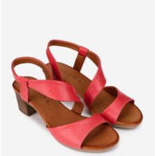 Sandale dama corai din piele naturala cu toc