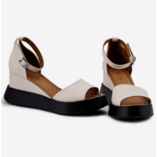 Sandale dama crem din piele naturala cu bareta