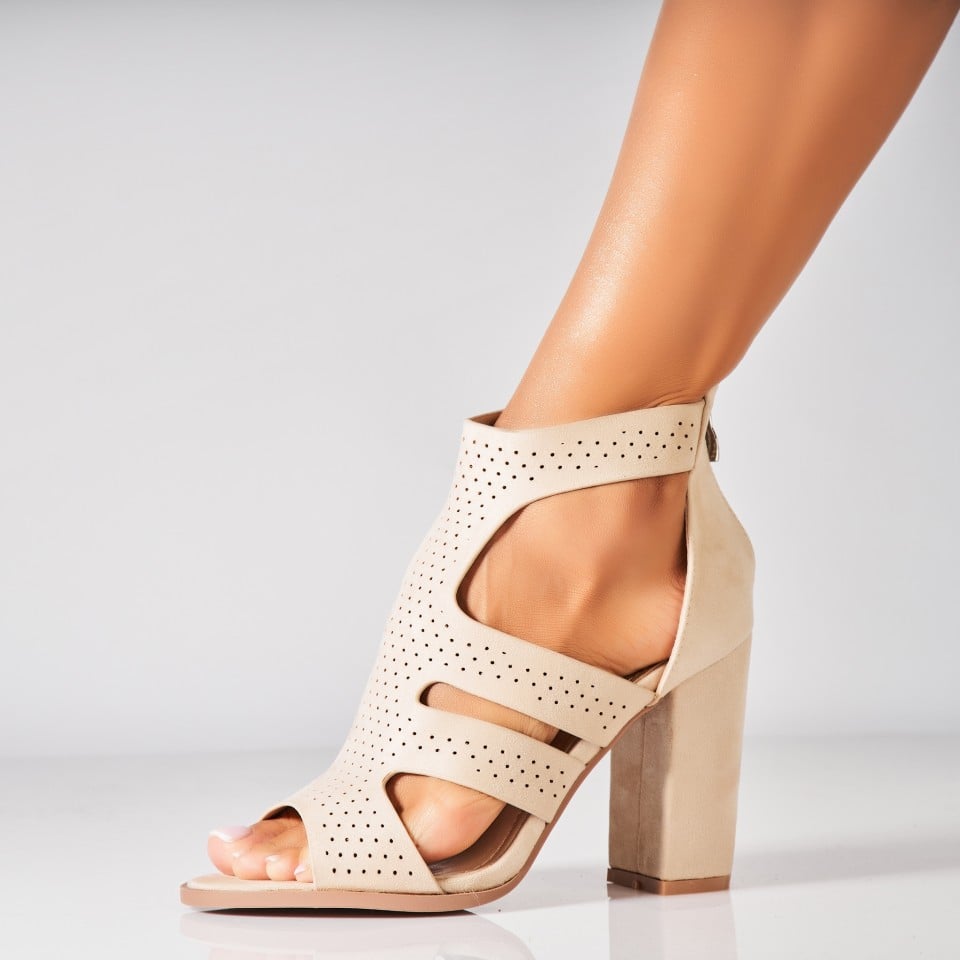 Sandale dama cu Toc Bej din Piele Ecologica Intoarsa Desiree 1 Sandale dama cu Toc Bej din Piele Ecologica Intoarsa Desiree