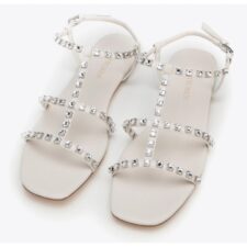 Sandale dama  cu cristale - crem - piele naturala