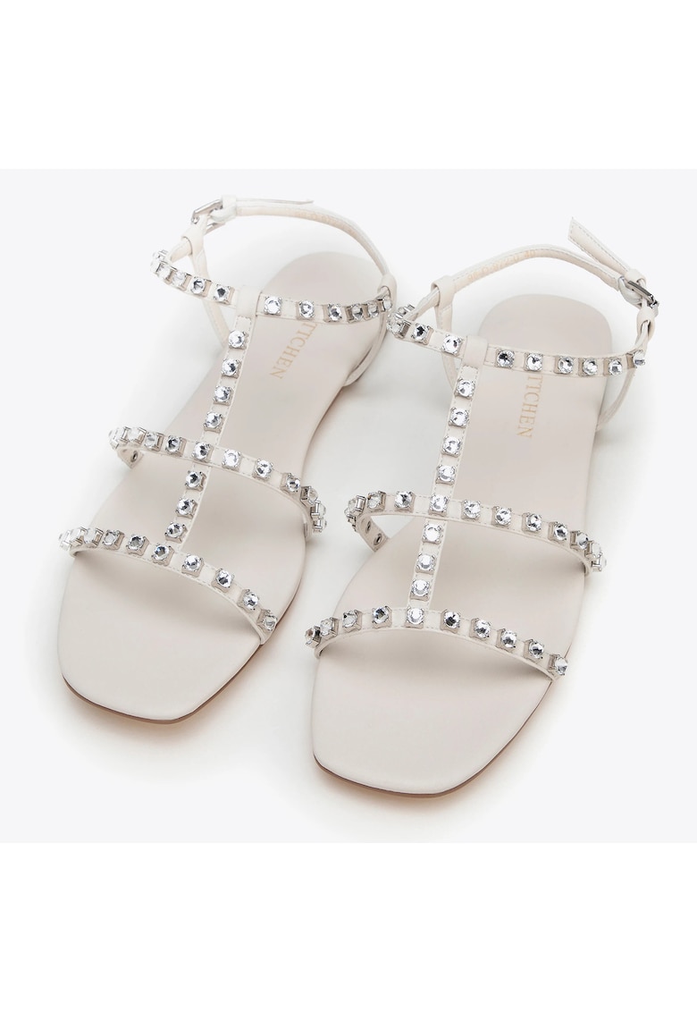 Sandale dama cu cristale - crem - piele naturala 1 Sandale dama cu cristale - crem - piele naturala