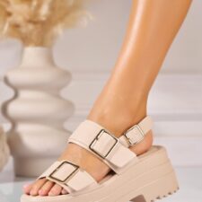 Sandale dama cu platforma Bej din Piele Ecologica Maline