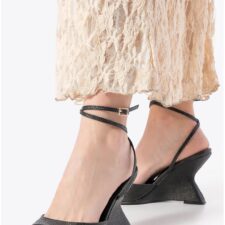 Sandale dama  cu platforma - negre - piele ecologica - curele delicate -