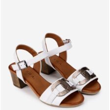 Sandale dama din piele alba cu ornament