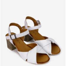 Sandale dama din piele alba cu toc