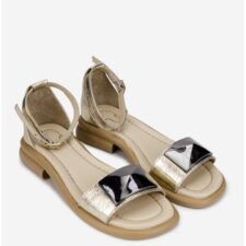 Sandale dama  din piele aurie cu ornament